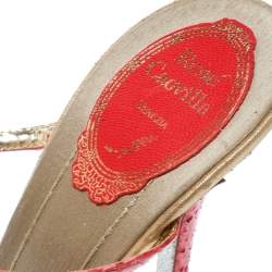  René Caovilla Red Embossed Python Leather Crystal Embellished Ankle Strap Sandals Size 38.5