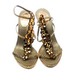 René Caovilla Yellow Python Crystal Embellished Strappy Sandals Size 37.5