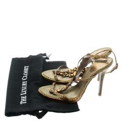 René Caovilla Yellow Python Crystal Embellished Strappy Sandals Size 37.5