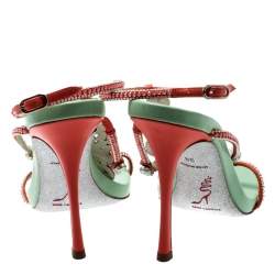 Pre Owned René Caovilla Orange Satin And Suede Crystal Embellished Ankle Strap Sandals Size 38