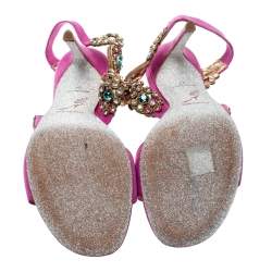 Pre Owned René Caovilla Pink Suede Crystal Embellished Anklet Sandals Size 37