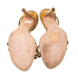 Pre Owned Rene Caovilla Yellow Satin Crystal Embellished Slingback Sandals Size 37.5