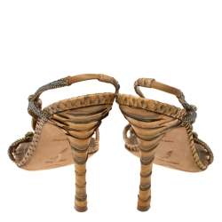 Pre Owned Rene Caovilla Yellow Satin Crystal Embellished Slingback Sandals Size 37.5