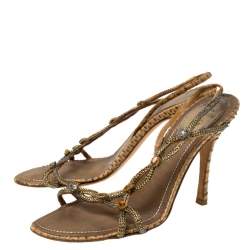 Pre Owned Rene Caovilla Yellow Satin Crystal Embellished Slingback Sandals Size 37.5