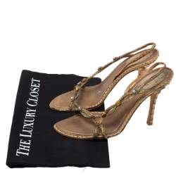 Pre Owned Rene Caovilla Yellow Satin Crystal Embellished Slingback Sandals Size 37.5