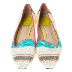 René Caovilla Multicolor Crystal Embellished Slip On Flats Size 38.5