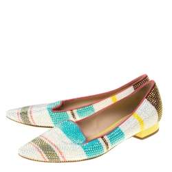 René Caovilla Multicolor Crystal Embellished Slip On Flats Size 38.5