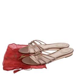 Rene Caovilla Beige Crystal Embellished Satin Flat Slides Size 42