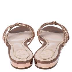 Rene Caovilla Beige Crystal Embellished Satin Flat Slides Size 42