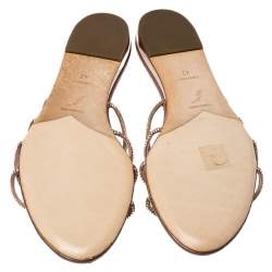 Rene Caovilla Beige Crystal Embellished Satin Flat Slides Size 42