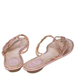 Rene Caovilla Pink Crystal Embellished Thong Flat Sandals Size 41