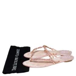 Rene Caovilla Pink Crystal Embellished Thong Flat Sandals Size 41