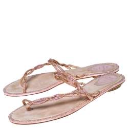 Rene Caovilla Pink Crystal Embellished Thong Flat Sandals Size 41