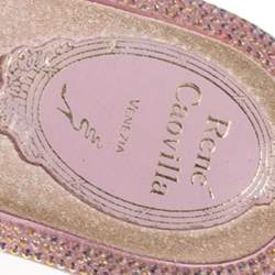 Rene Caovilla Pink Crystal Embellished Thong Flat Sandals Size 41