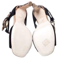 Pre Owned Rene Caovilla Black Satin Embellished Buckle Sandals Size 37.5