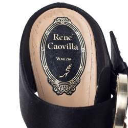 Pre Owned Rene Caovilla Black Satin Embellished Buckle Sandals Size 37.5