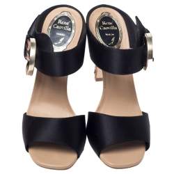 Pre Owned Rene Caovilla Black Satin Embellished Buckle Sandals Size 37.5