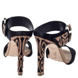 Pre Owned Rene Caovilla Black Satin Embellished Buckle Sandals Size 37.5