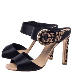Pre Owned Rene Caovilla Black Satin Embellished Buckle Sandals Size 37.5