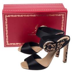 Pre Owned Rene Caovilla Black Satin Embellished Buckle Sandals Size 37.5