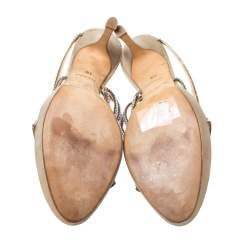 Pre Owned Rene Caovilla Metallic Gold Crystal Embellished Ankle Wrap Sandals Size 38