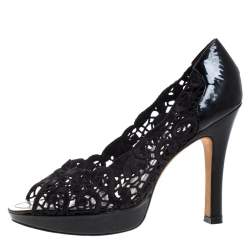  Rene Caovilla Black Lace Peep Toe Pumps Size 39