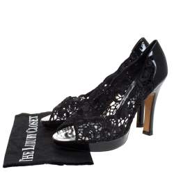  Rene Caovilla Black Lace Peep Toe Pumps Size 39