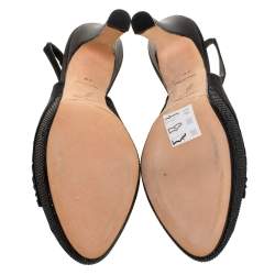 Pre Owned Renè Caovilla Black Pleated Satin Slingback Embellished Platform Sandals Size 39