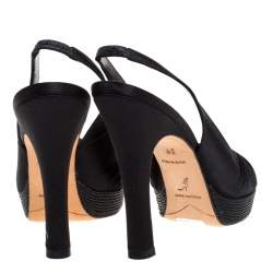 Pre Owned Renè Caovilla Black Pleated Satin Slingback Embellished Platform Sandals Size 39