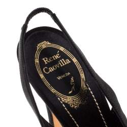 Pre Owned Renè Caovilla Black Pleated Satin Slingback Embellished Platform Sandals Size 39