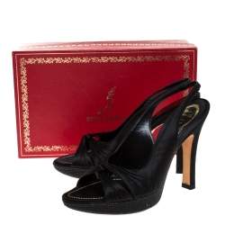 Pre Owned Renè Caovilla Black Pleated Satin Slingback Embellished Platform Sandals Size 39