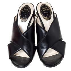 Rene Caovilla Black Leather And Suede Crystal Embellished Block Heel Sandals Size 37