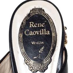 Rene Caovilla Black Leather And Suede Crystal Embellished Block Heel Sandals Size 37