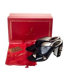 Rene Caovilla Black Leather And Suede Crystal Embellished Block Heel Sandals Size 37