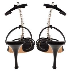مملوكة مسبقًا Rene Caovilla Black Canvas Pearl T Strap Sandals Size 37