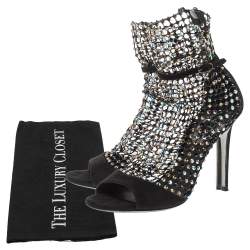 Rene Caovilla Black Suede And Mesh Crystal Embellished Galaxia Sandals Size 37