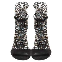 Rene Caovilla Black Suede And Mesh Crystal Embellished Galaxia Sandals Size 37