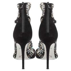 Rene Caovilla Black Suede And Mesh Crystal Embellished Galaxia Sandals Size 37