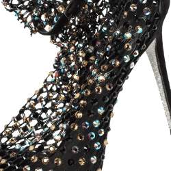 Rene Caovilla Black Suede And Mesh Crystal Embellished Galaxia Sandals Size 37