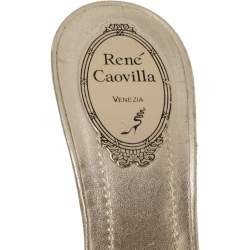 Pre Owned René Caovilla Gold Leather Crystal Embellished Platform Sandals Size 38