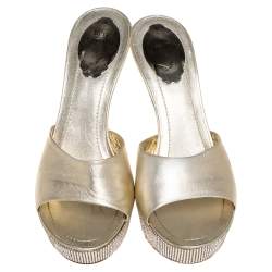 Pre Owned René Caovilla Gold Leather Crystal Embellished Platform Sandals Size 38