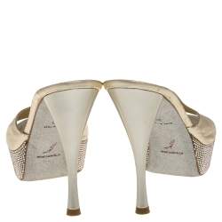 Pre Owned René Caovilla Gold Leather Crystal Embellished Platform Sandals Size 38