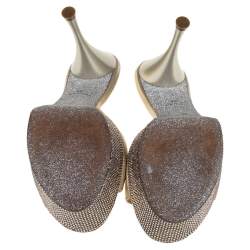 Pre Owned René Caovilla Gold Leather Crystal Embellished Platform Sandals Size 38