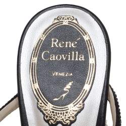 René Caovilla Black Leather Jewel Embellished Wedge Platform Sandals Size 37