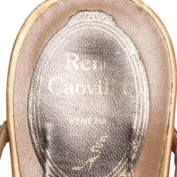 René Caovilla Metallic Gold/Silver Braided Crystal Embellished Satin Wedge Slides Size 37