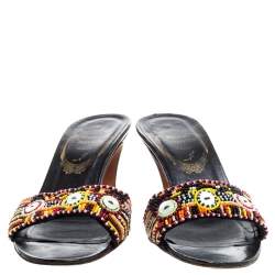 René Caovilla Multicolor Pearl Beaded Open Toe Sandals Size 37