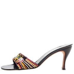 René Caovilla Multicolor Pearl Beaded Open Toe Sandals Size 37