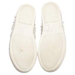 Pre Owned Rene Caovilla White Leather And Floral Lace Embellished Lace Up Sneakers Size 38