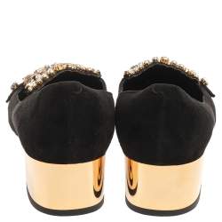 René Caovilla Black Suede Leather Crystal Embellished Block Heel Pumps Size 40