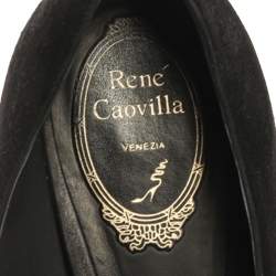René Caovilla Black Suede Leather Crystal Embellished Block Heel Pumps Size 40